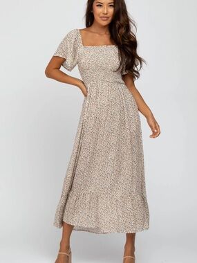 PinkBlush - Ivory Floral Smocked Maxi Dress